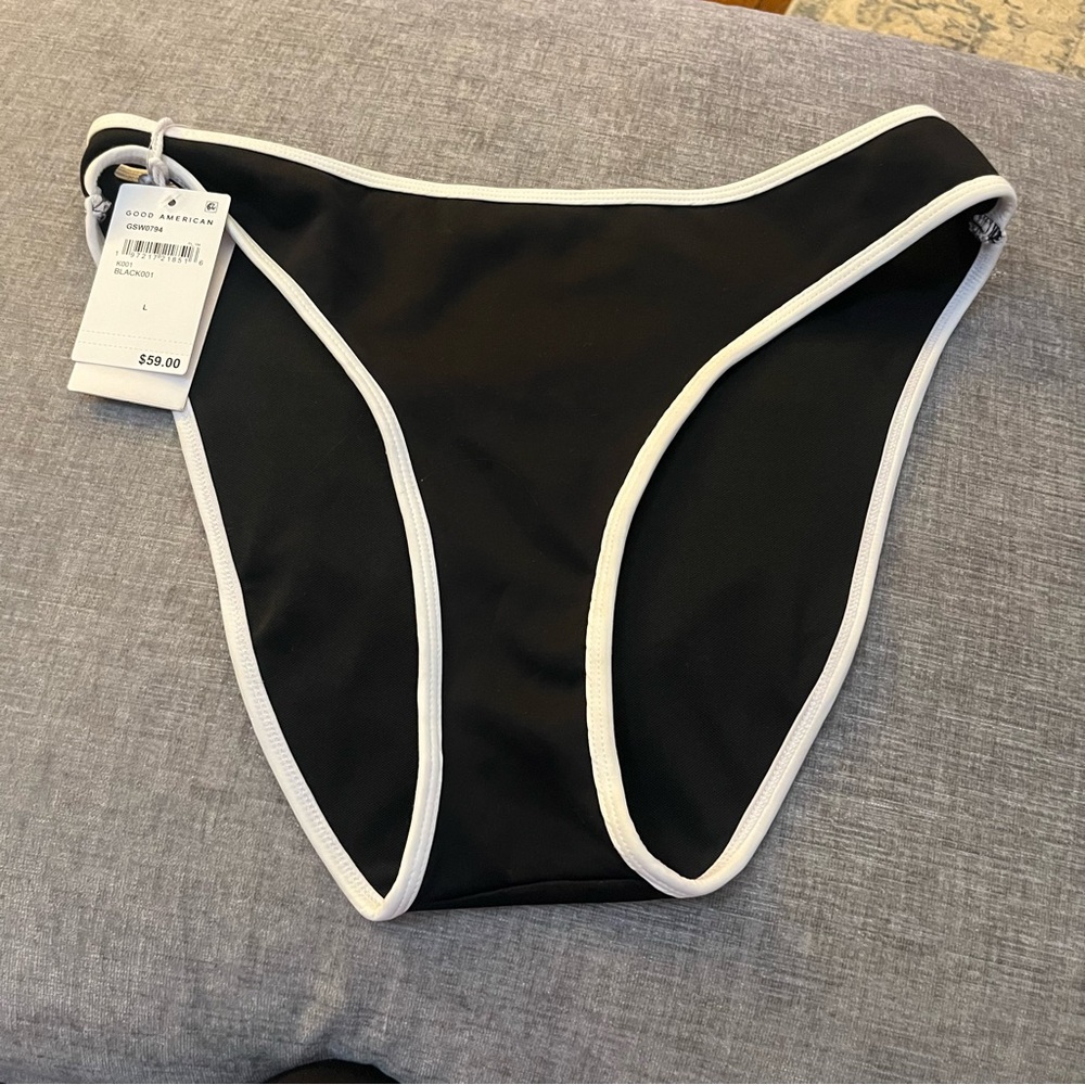 Good American Contrast Trim Bikini Bottom NWT Large